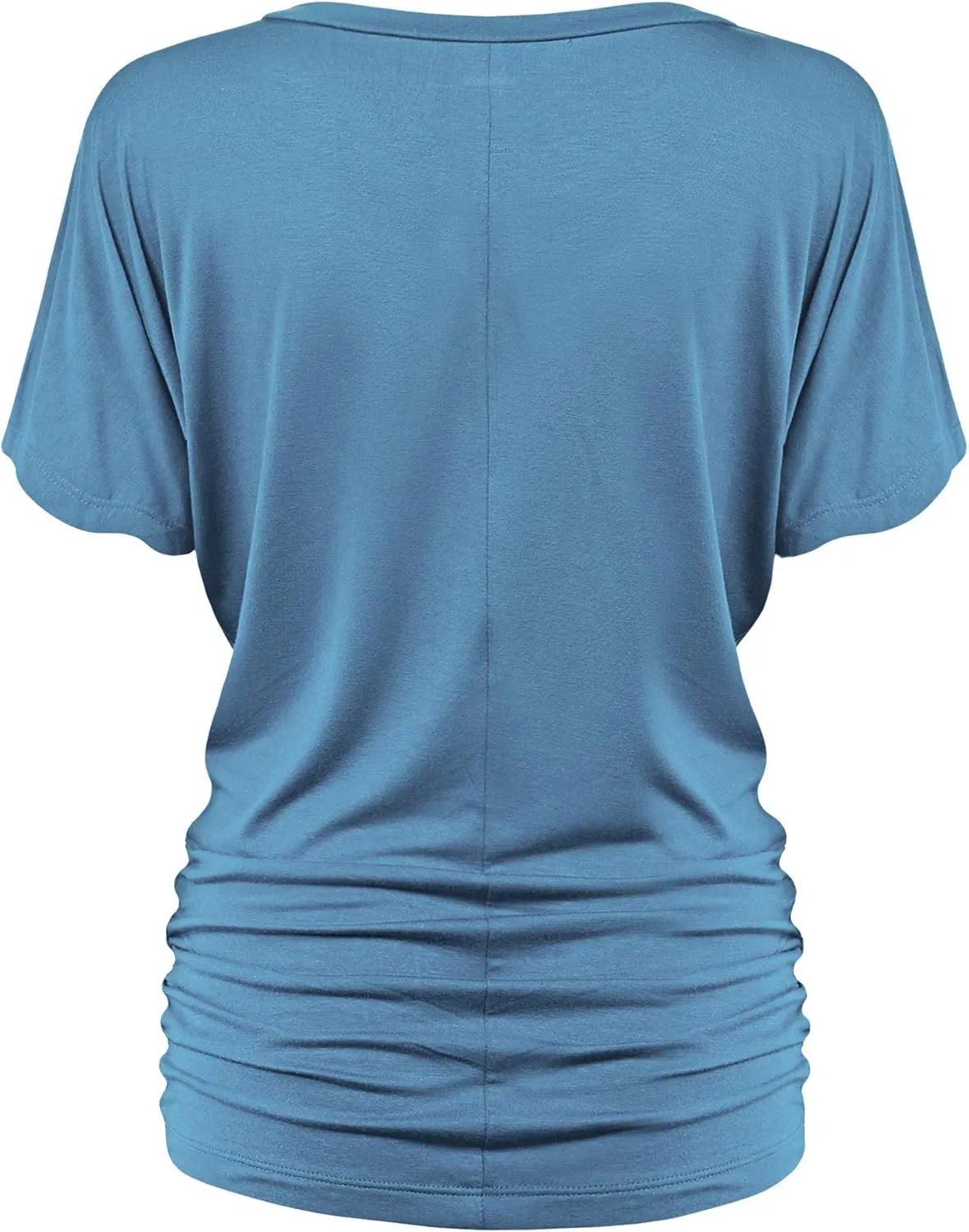 Made By Johnny Women's Casual Solid Short Sleeve Boat Neck/V Neck Dolman Top T Shirt with Side Shirring