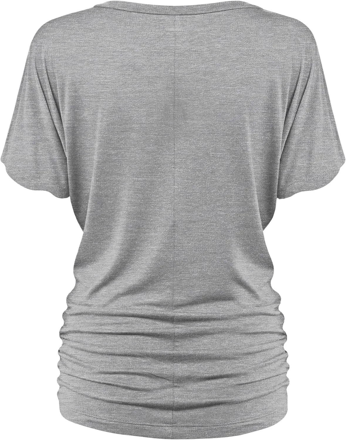 Made By Johnny Women's Casual Solid Short Sleeve Boat Neck/V Neck Dolman Top T Shirt with Side Shirring