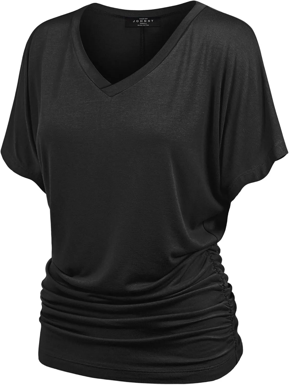 Made By Johnny Women's Casual Solid Short Sleeve Boat Neck/V Neck Dolman Top T Shirt with Side Shirring