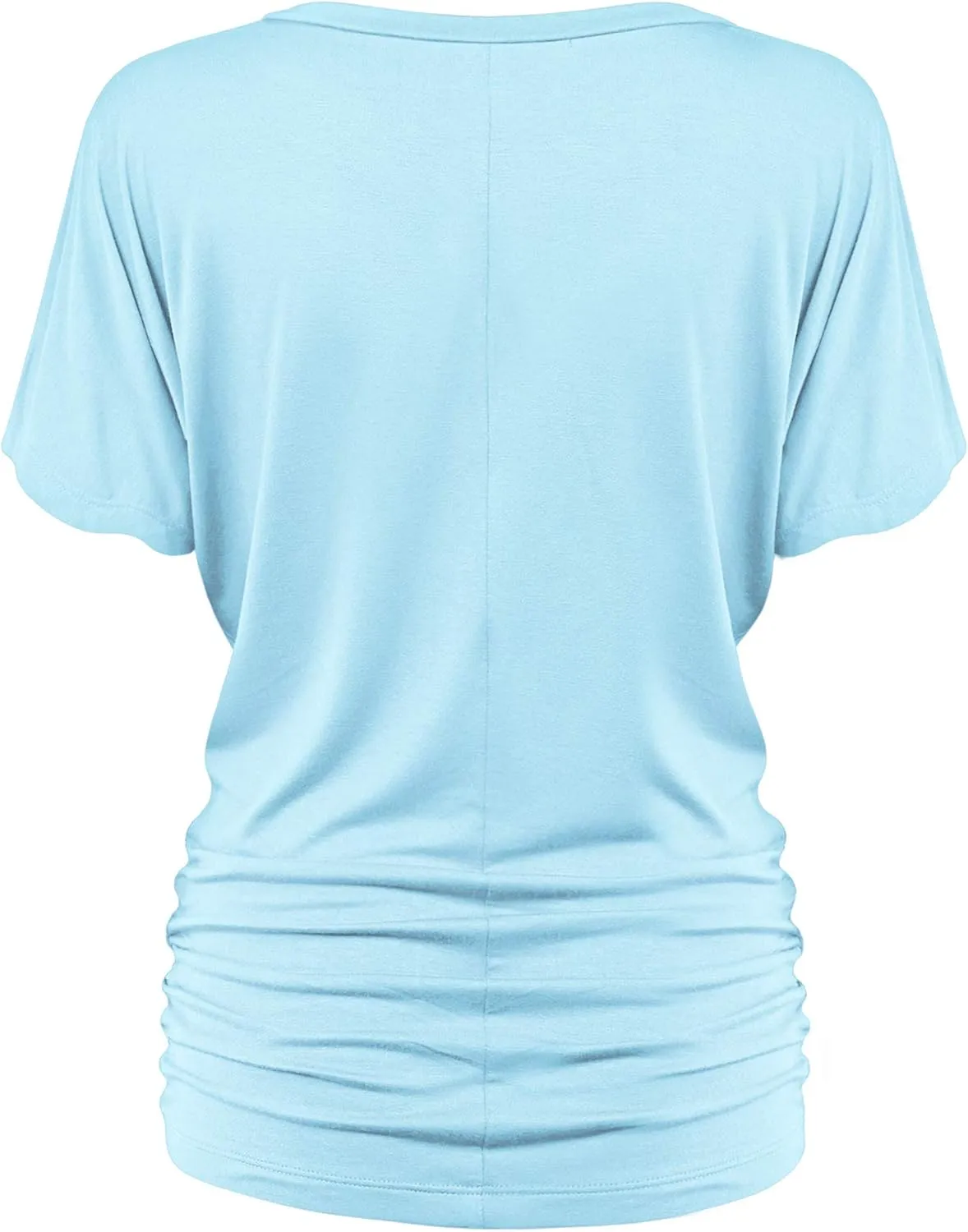 Made By Johnny Women's Casual Solid Short Sleeve Boat Neck/V Neck Dolman Top T Shirt with Side Shirring