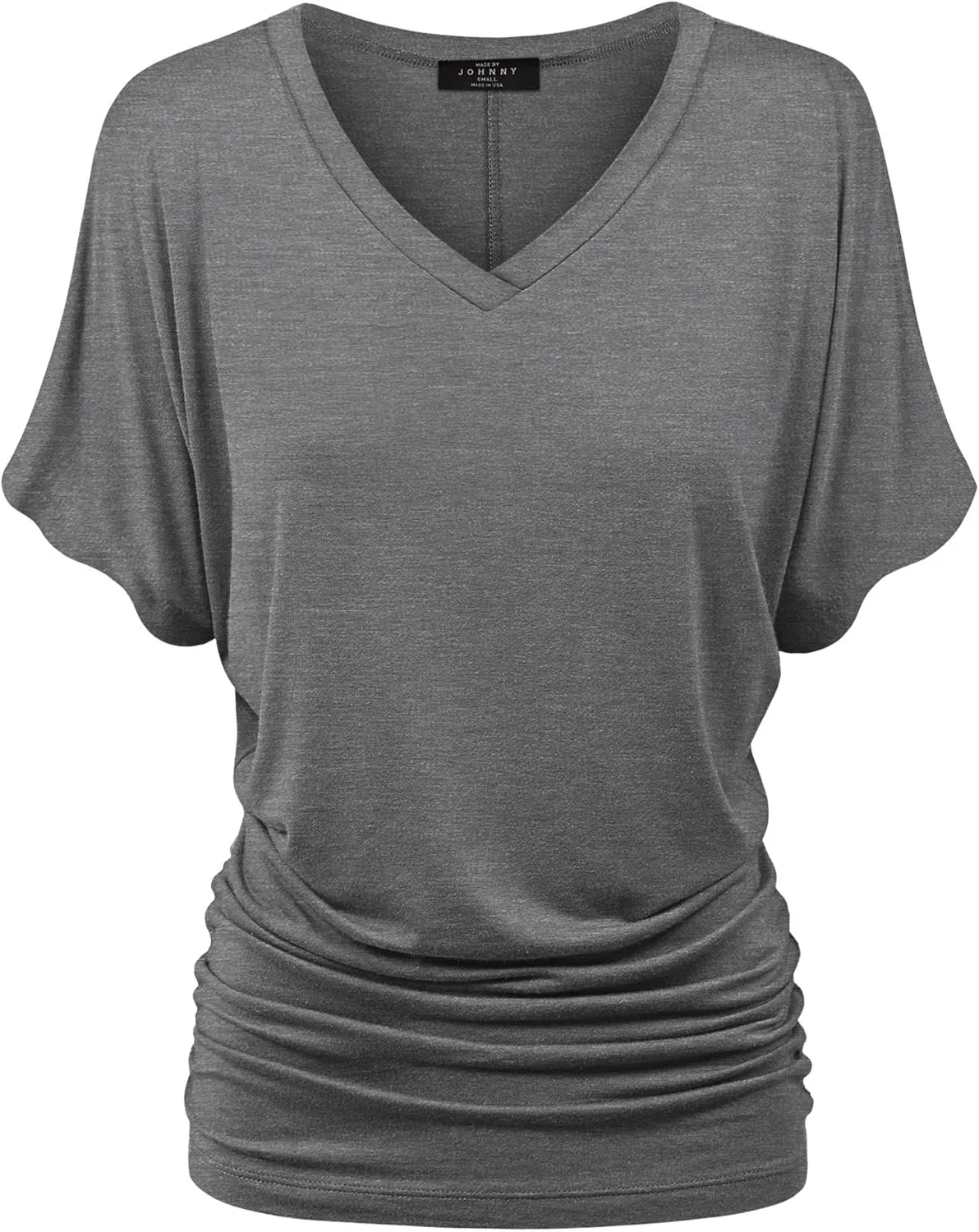 Made By Johnny Women's Casual Solid Short Sleeve Boat Neck/V Neck Dolman Top T Shirt with Side Shirring