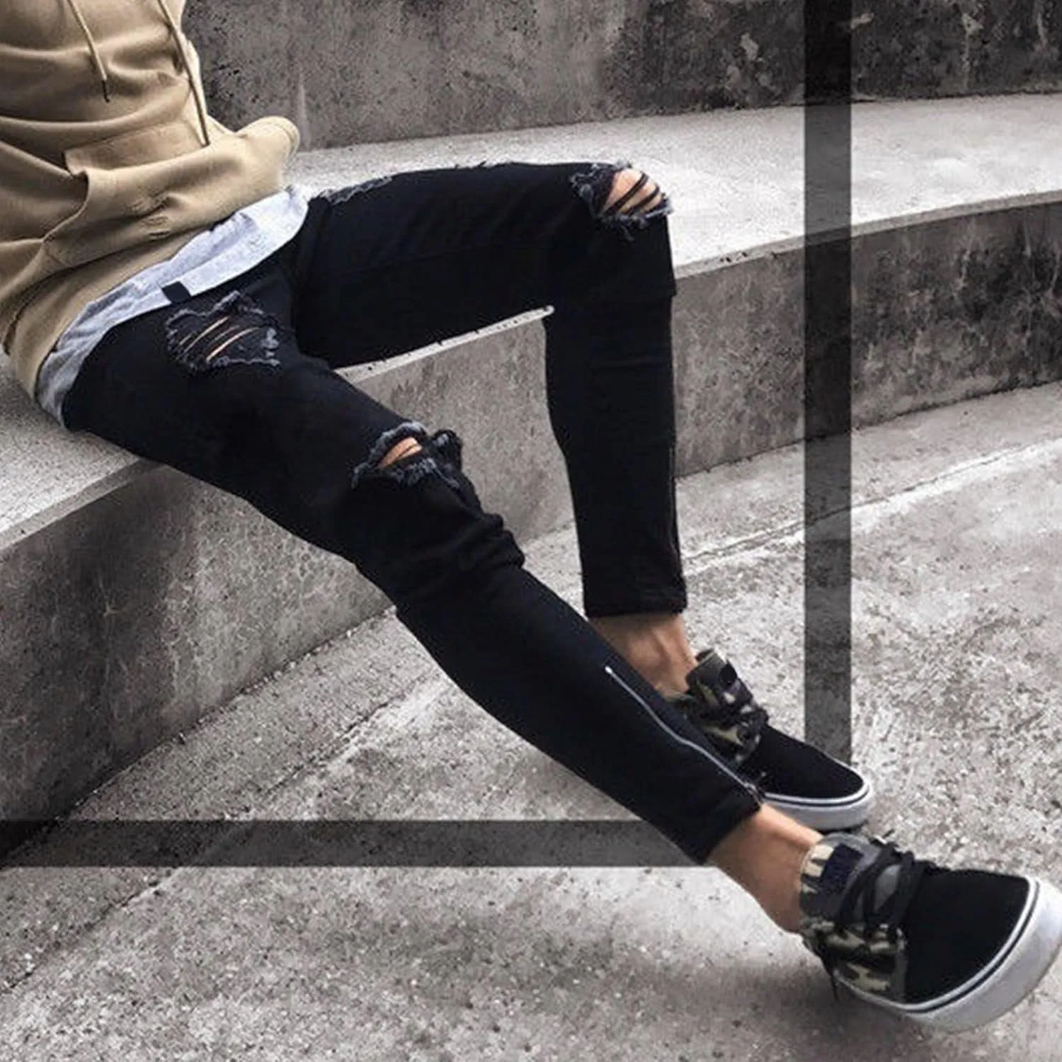 Maiyifu-GJ Slim Fit Jeans for Men Stretch Skinny Ripped Jeans Distressed Destroyed Straight Leg Denim Pants