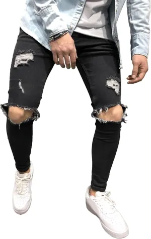 Maiyifu-GJ Slim Fit Jeans for Men Stretch Skinny Ripped Jeans Distressed Destroyed Straight Leg Denim Pants