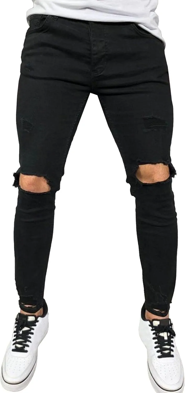Maiyifu-GJ Slim Fit Jeans for Men Stretch Skinny Ripped Jeans Distressed Destroyed Straight Leg Denim Pants