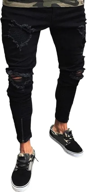 Maiyifu-GJ Slim Fit Jeans for Men Stretch Skinny Ripped Jeans Distressed Destroyed Straight Leg Denim Pants
