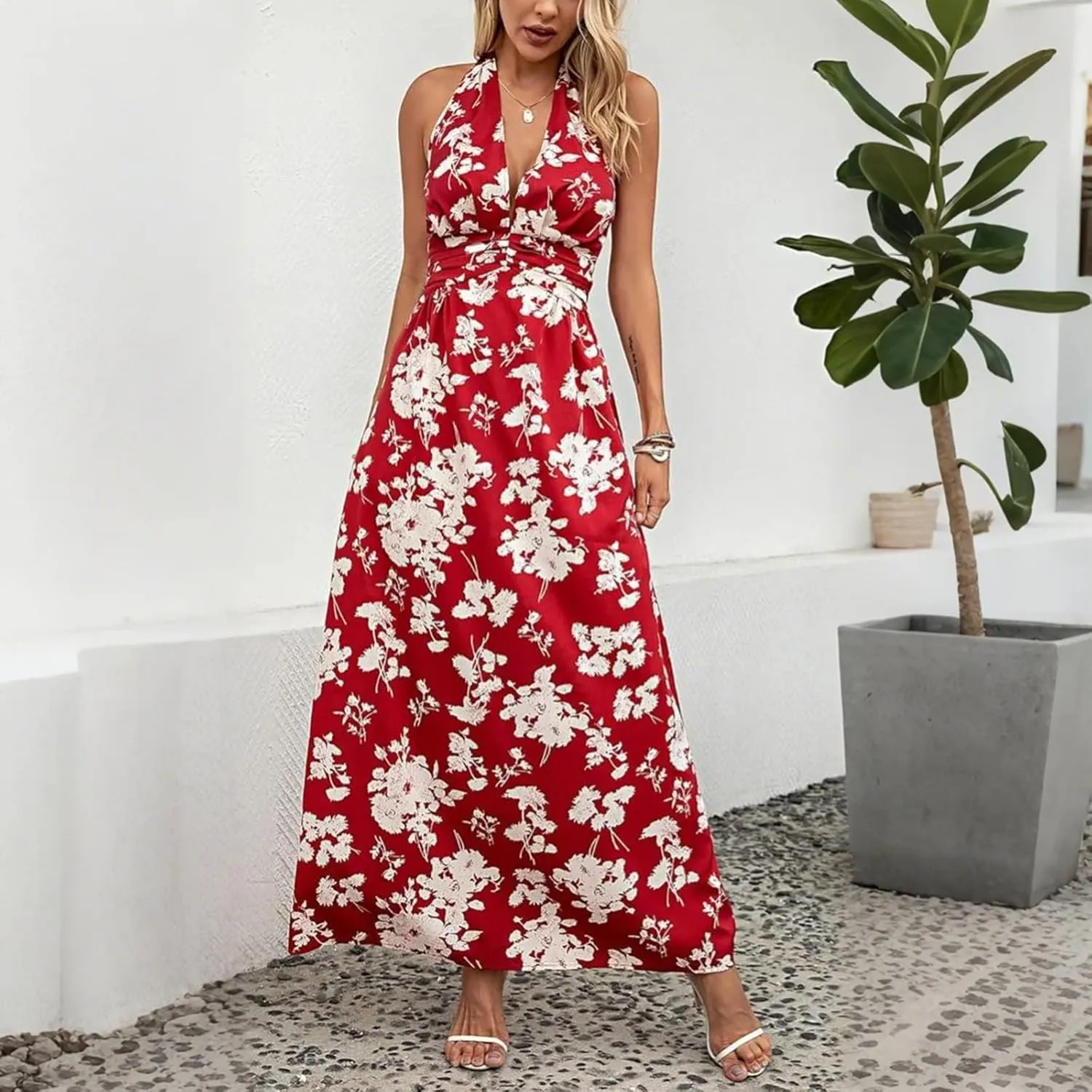 Maxi Dresses for Women 2025 Vacation Beach Summer Dresses Flowy Ruffle Boho Floral Printed Sundresses