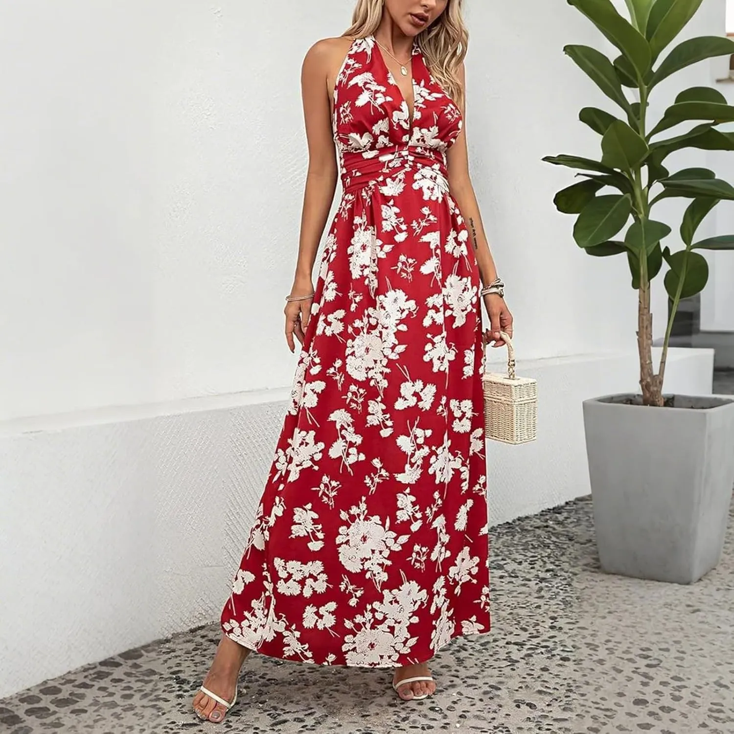Maxi Dresses for Women 2025 Vacation Beach Summer Dresses Flowy Ruffle Boho Floral Printed Sundresses