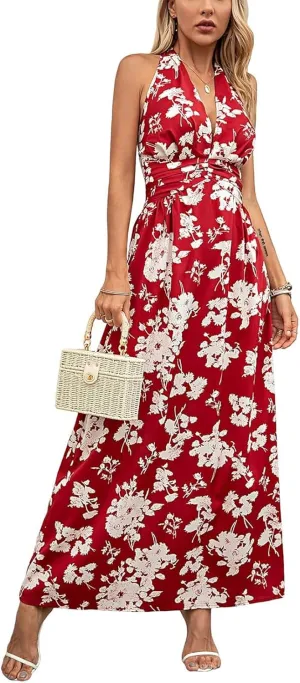 Maxi Dresses for Women 2025 Vacation Beach Summer Dresses Flowy Ruffle Boho Floral Printed Sundresses