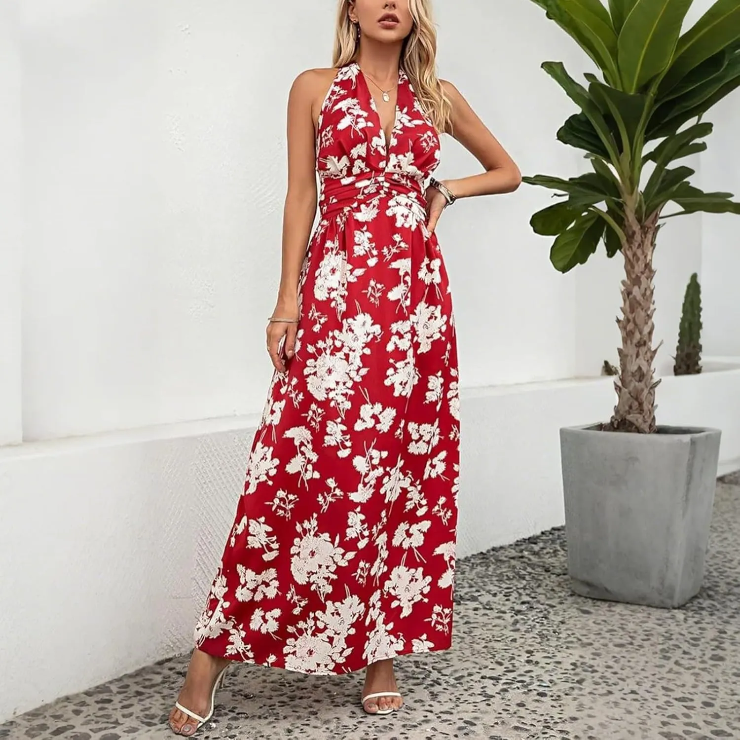 Maxi Dresses for Women 2025 Vacation Beach Summer Dresses Flowy Ruffle Boho Floral Printed Sundresses