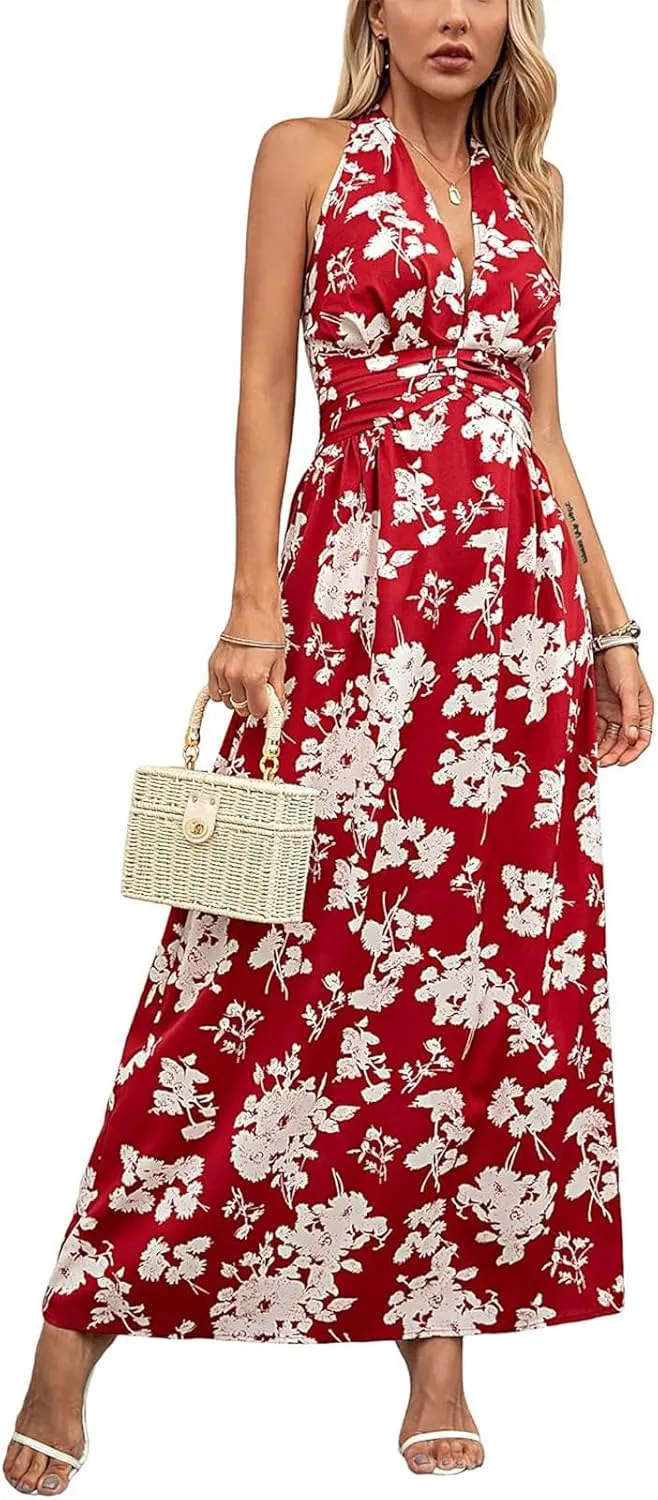 Maxi Dresses for Women 2025 Vacation Beach Summer Dresses Flowy Ruffle Boho Floral Printed Sundresses