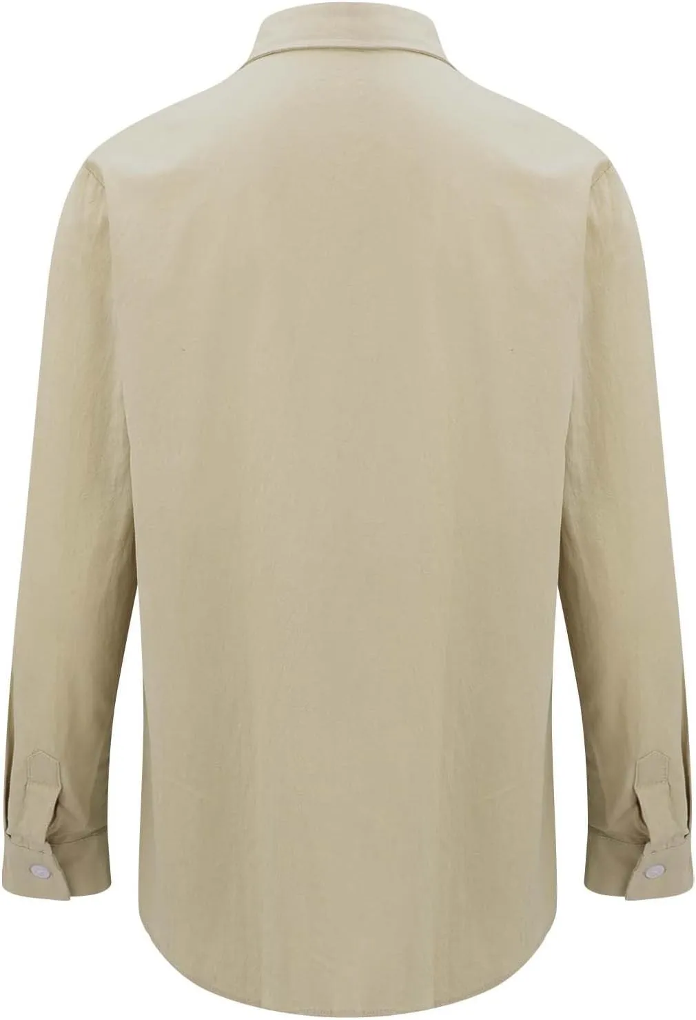 Men Casual Long Sleeve Linen Shirts Solid Button Down Double Pockets Work Shirt Lingtweight Soft Fall Outdoor Tee Top