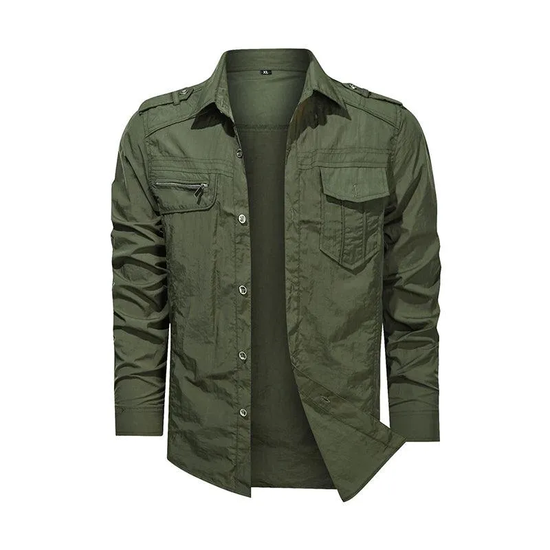 Men Shirt Outwear Military Thin Long Sleeve Shirts Quick-dry Solid Casual Fit Men Shirt