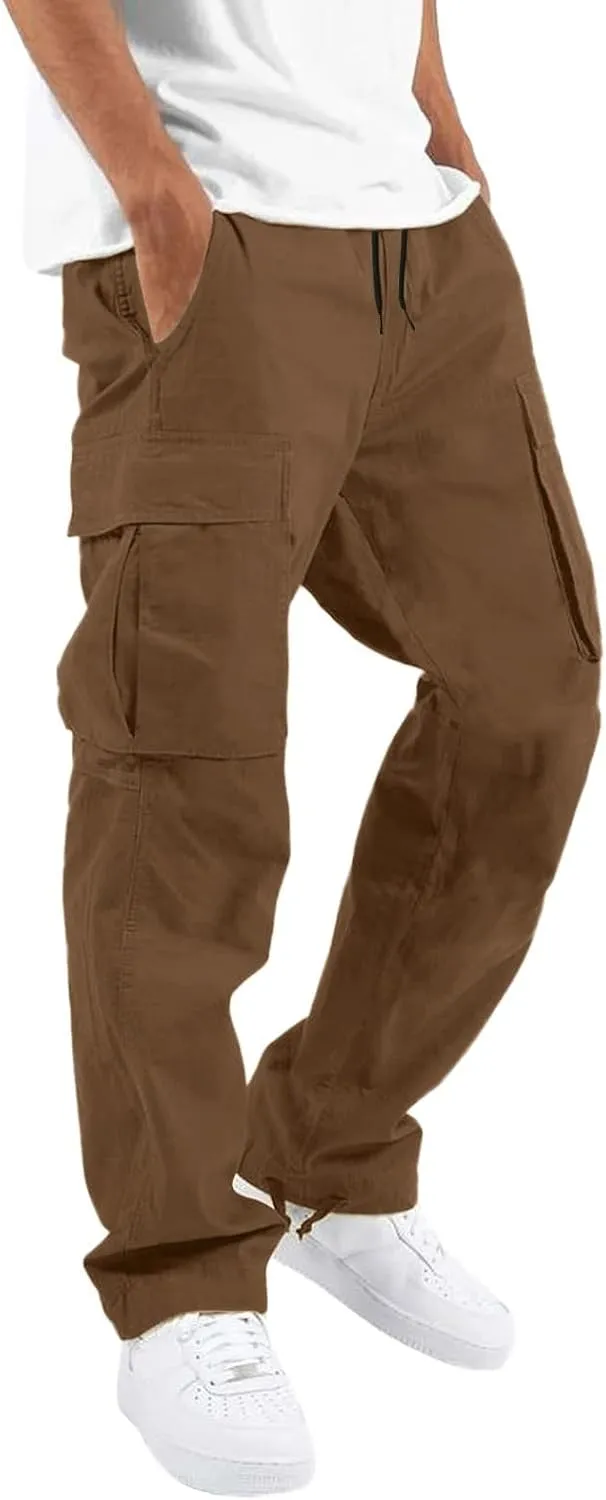 Men's 2023 Autumn Loose Fit Straight Cargo Pants Hiking Outdoor Recreation Pants Joggers Workwear Pants for Men