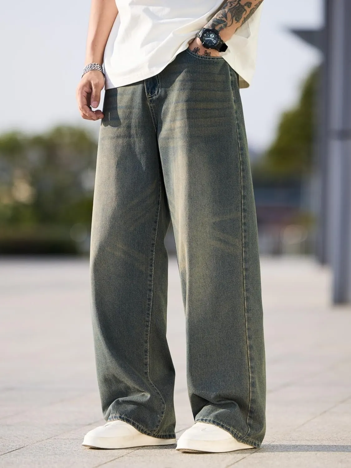 Men's Baggy Jeans Y2K Vintage Wide Leg Denim Pants Hip Hop Extra Loose Skater Jeans Streetwear