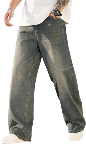 Men's Baggy Jeans Y2K Vintage Wide Leg Denim Pants Hip Hop Extra Loose Skater Jeans Streetwear