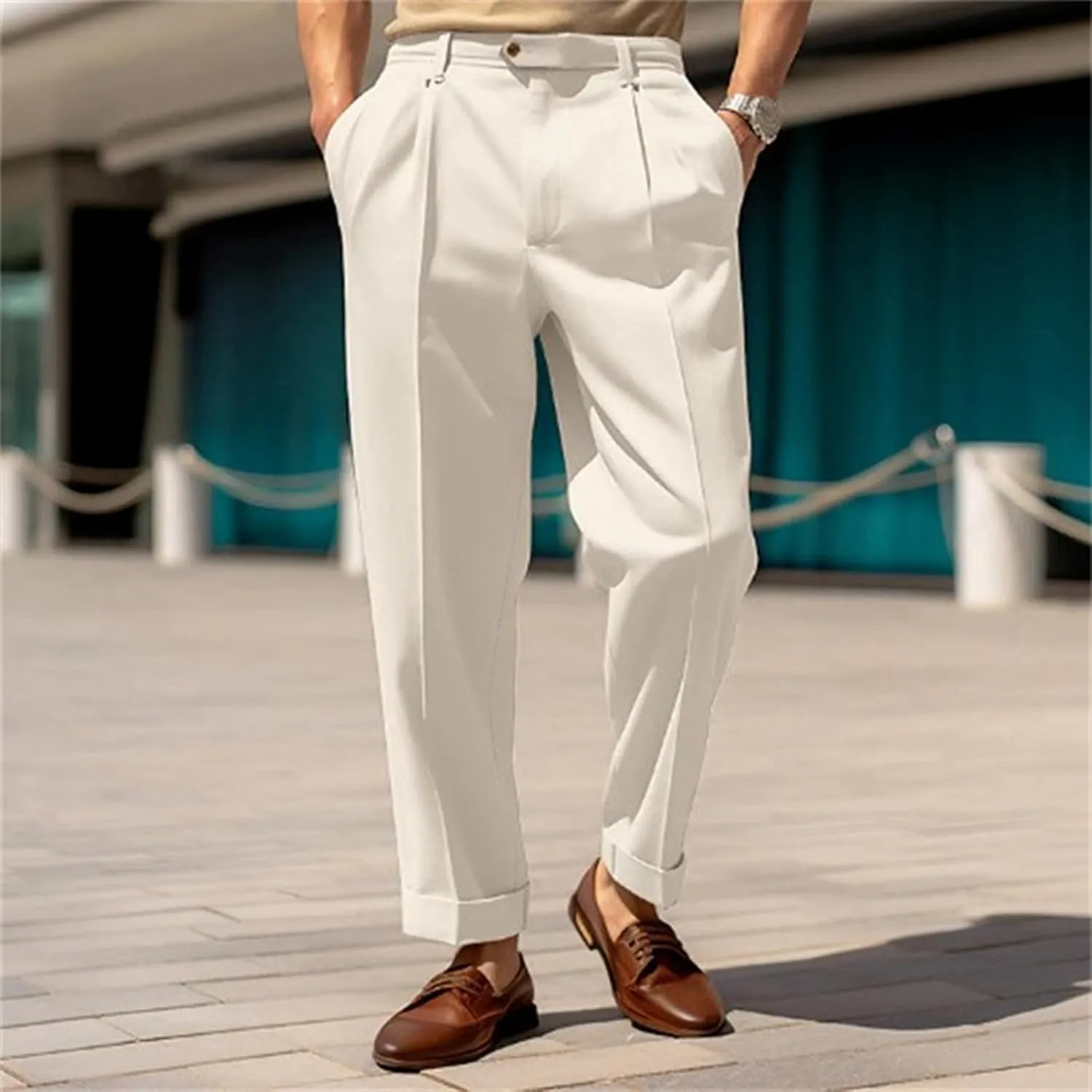 Mens Baggy Wide Leg Dress Pants Big and Tall Suit Pants Business Casual Work Workout Clothes with Pockets
