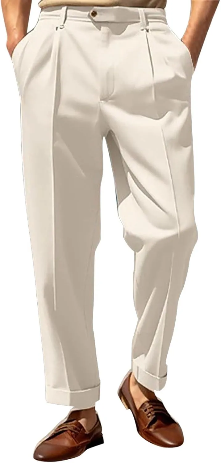 Mens Baggy Wide Leg Dress Pants Big and Tall Suit Pants Business Casual Work Workout Clothes with Pockets