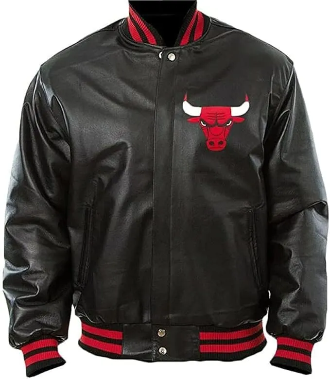 Men's Chicago Vintage Baseball Game Letterman Bull Black Wool & Leather Jacket