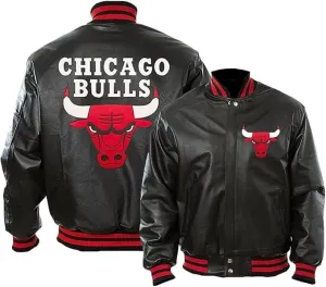 Men's Chicago Vintage Baseball Game Letterman Bull Black Wool & Leather Jacket