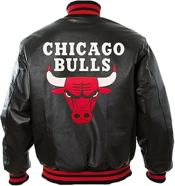 Men's Chicago Vintage Baseball Game Letterman Bull Black Wool & Leather Jacket