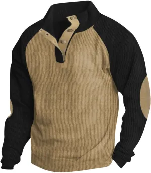 Mens Fall Sweatshirt Stand Collar Fashion Pullover Vintage Long Sleeve Casual Button Corduroy Sweaters