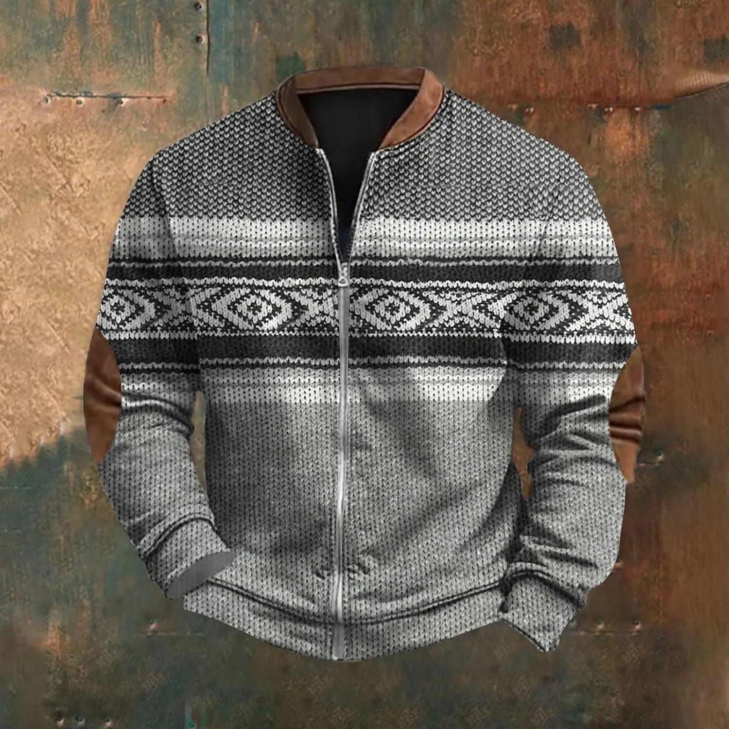 Mens Fall Workout Fashion Prints Long Sleeve V-Neck Casual Zip Up Vintage Cardigan Sweatshirts