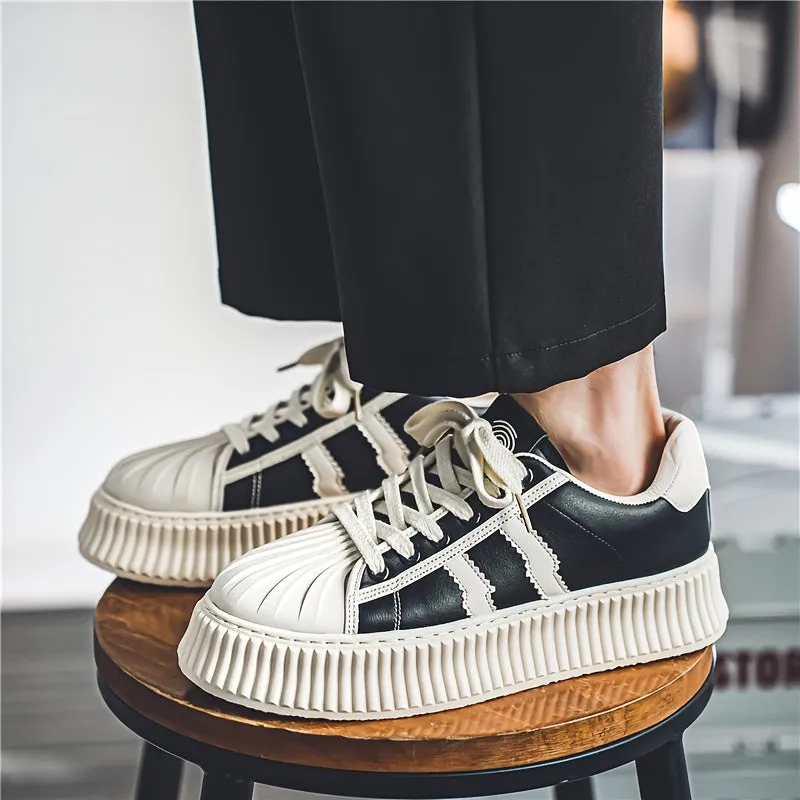 Men's Fashion Skateboarding Shoes - Preppy Trendy Sports Low Top Sneakers Solid Color All-Season Lace-Up Closure for Camping Street | PU Upper Fabric Inner Rubber Sole Round Toe