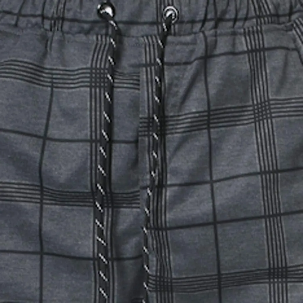 Men's Fashion Striped Plaid Joggers Sweatpants Stretch Slim Fit Casual Skinny Pants Pocket Elastic Waistband Street Trousers