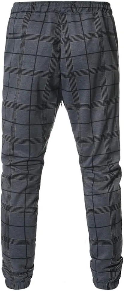 Men's Fashion Striped Plaid Joggers Sweatpants Stretch Slim Fit Casual Skinny Pants Pocket Elastic Waistband Street Trousers