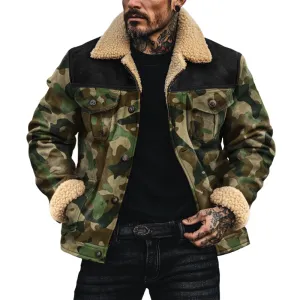 Men's Fleece Lapel Camouflage Suede Single Breasted Jacket 41809323Z
