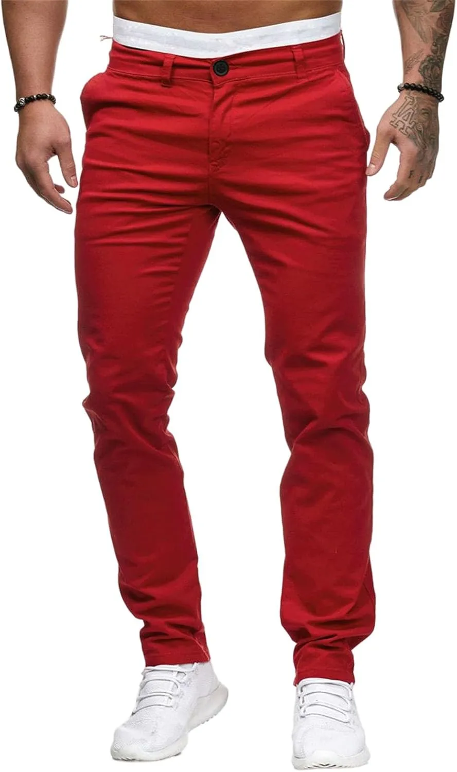 Mens Joggers Chino Pants Twill Workout Athletic Hiking Outdoor Sweatpants Casual Slim Fit Trousers with Pockets