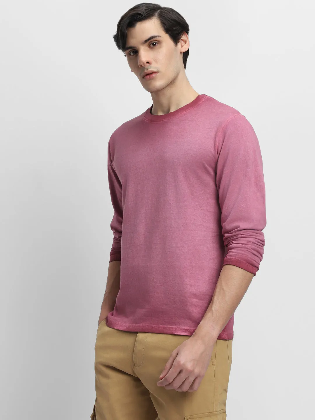 Men's Maroon Crew Neck Full Sleeves Tshirt
