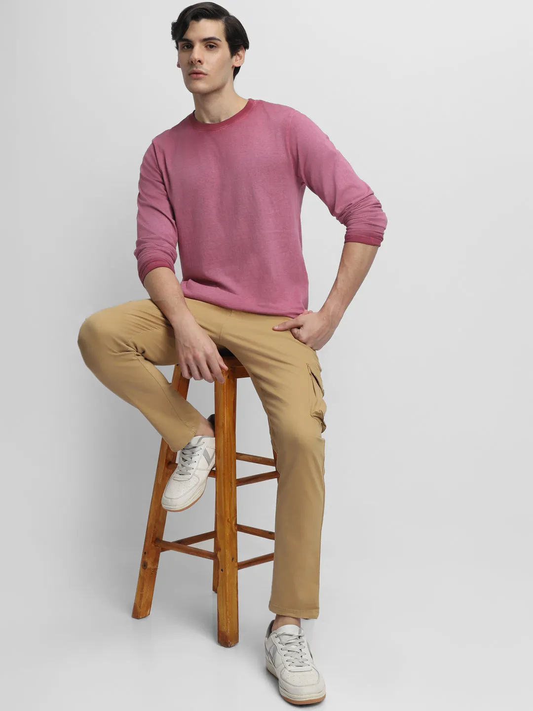 Men's Maroon Crew Neck Full Sleeves Tshirt