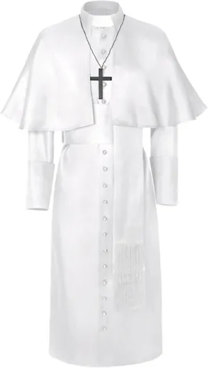 Mens Medieval Priest Costume Vintage Long Sleeved Tunic Cloak Clerical Collar with Cross Necklace Cosplay Outfit