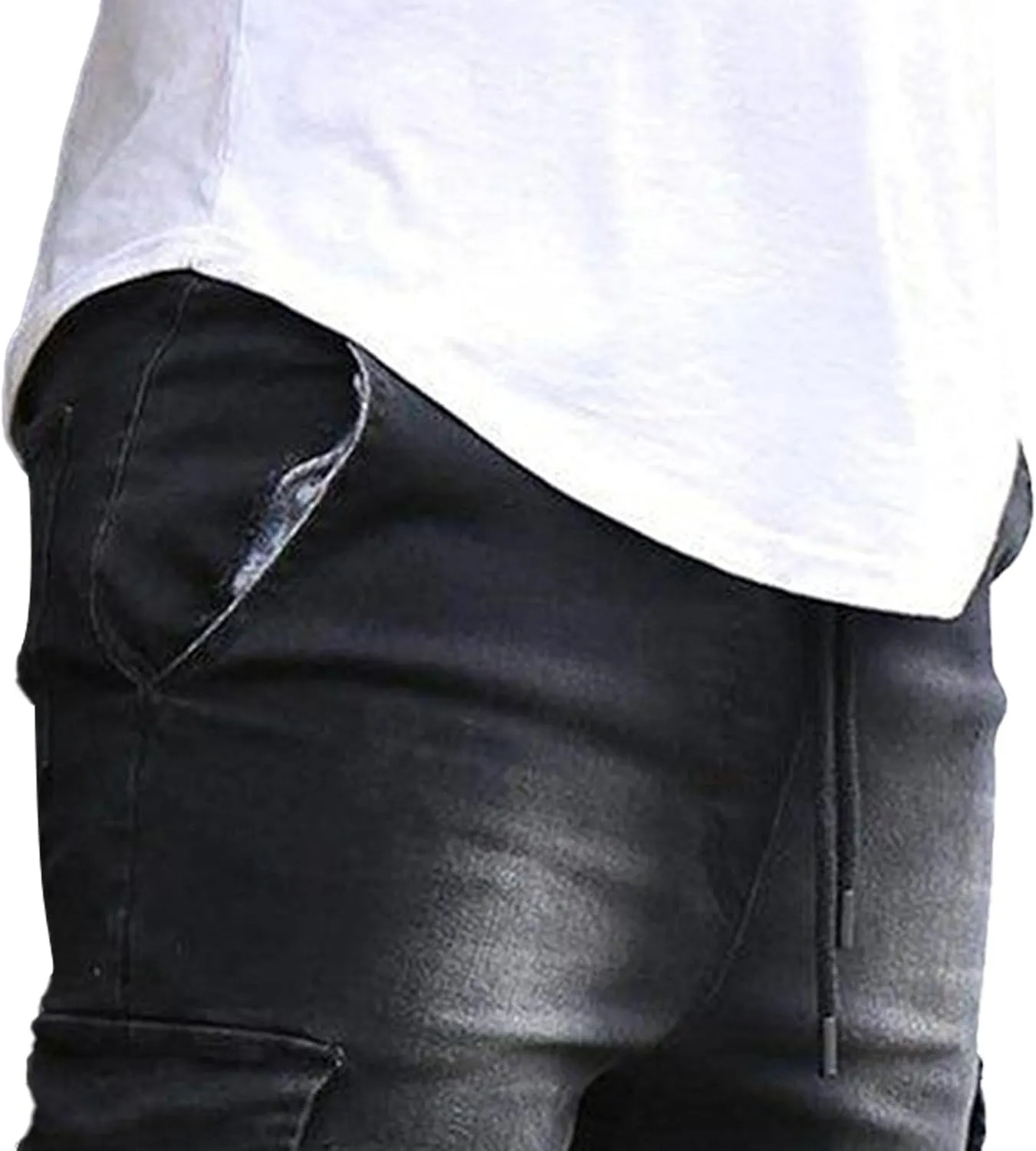 Men's Slim Fit Stretch Biker Jeans Fashion Skinny Cargo Jeans for Men Vintage Distressed Tapered Leg Denim Pants