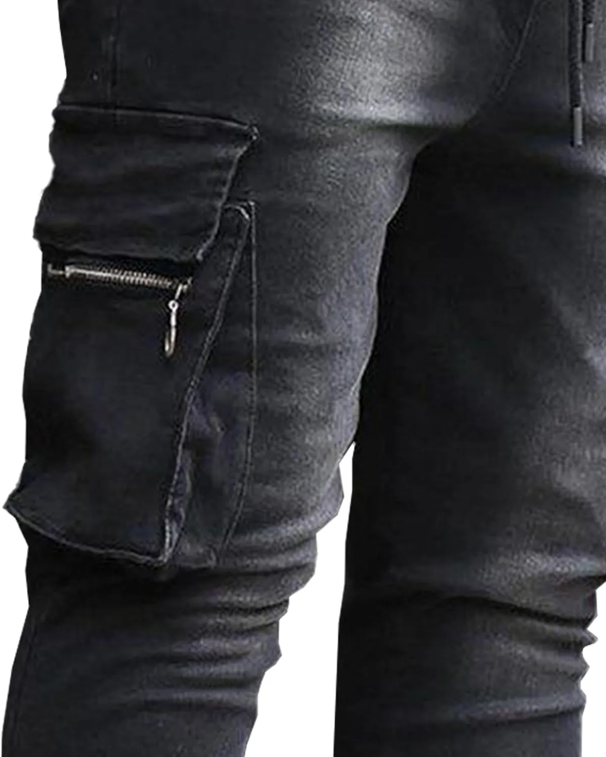 Men's Slim Fit Stretch Biker Jeans Fashion Skinny Cargo Jeans for Men Vintage Distressed Tapered Leg Denim Pants