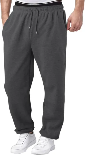Men's Solid Color Jogger Pants Trendy Casual Straight Wide Leg Trousers Fall Winter Workout Running Sweatpants
