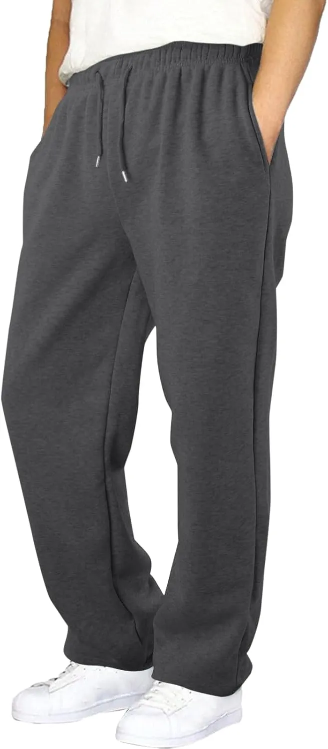 Men's Solid Color Jogger Pants Trendy Casual Straight Wide Leg Trousers Fall Winter Workout Running Sweatpants