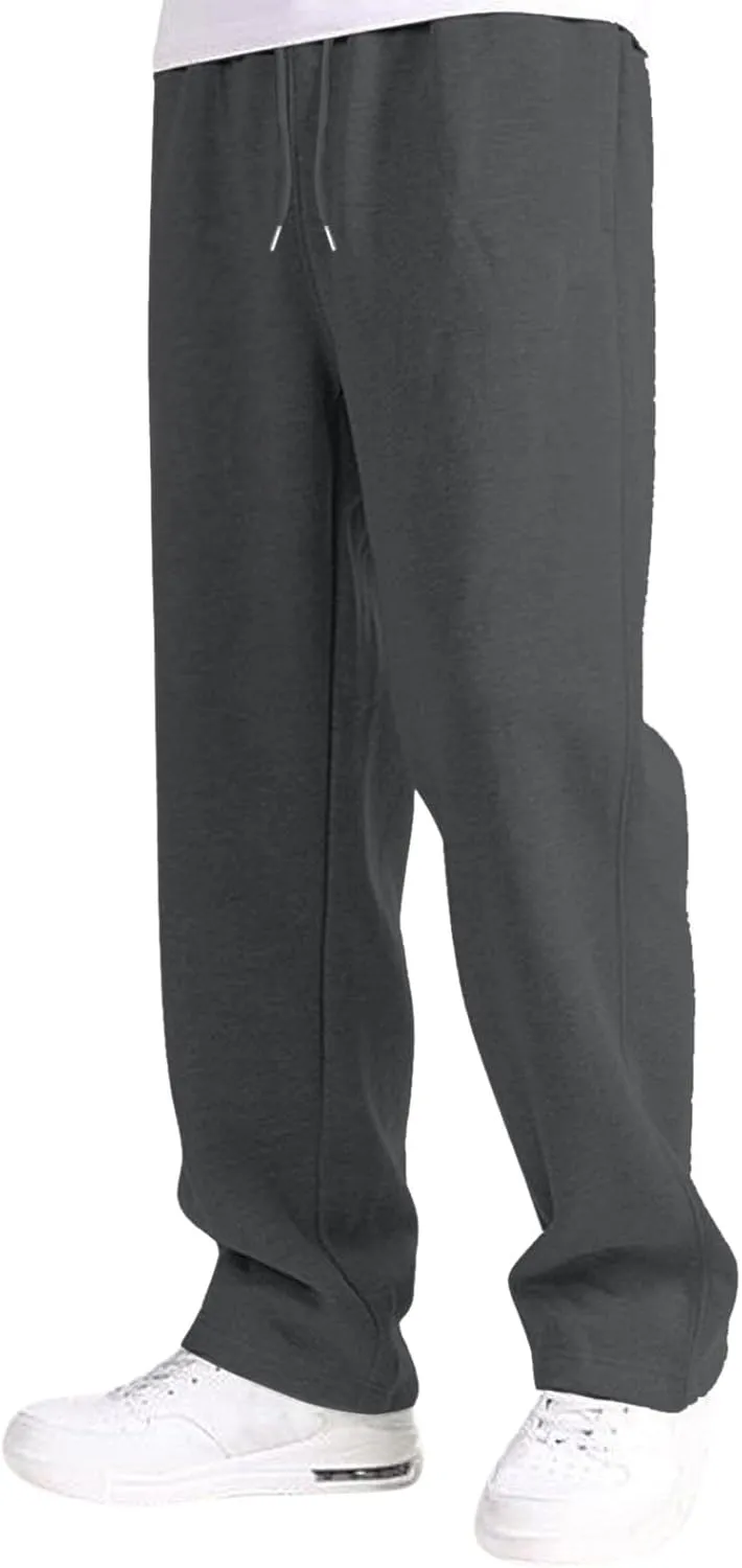 Men's Solid Color Jogger Pants Trendy Casual Straight Wide Leg Trousers Fall Winter Workout Running Sweatpants
