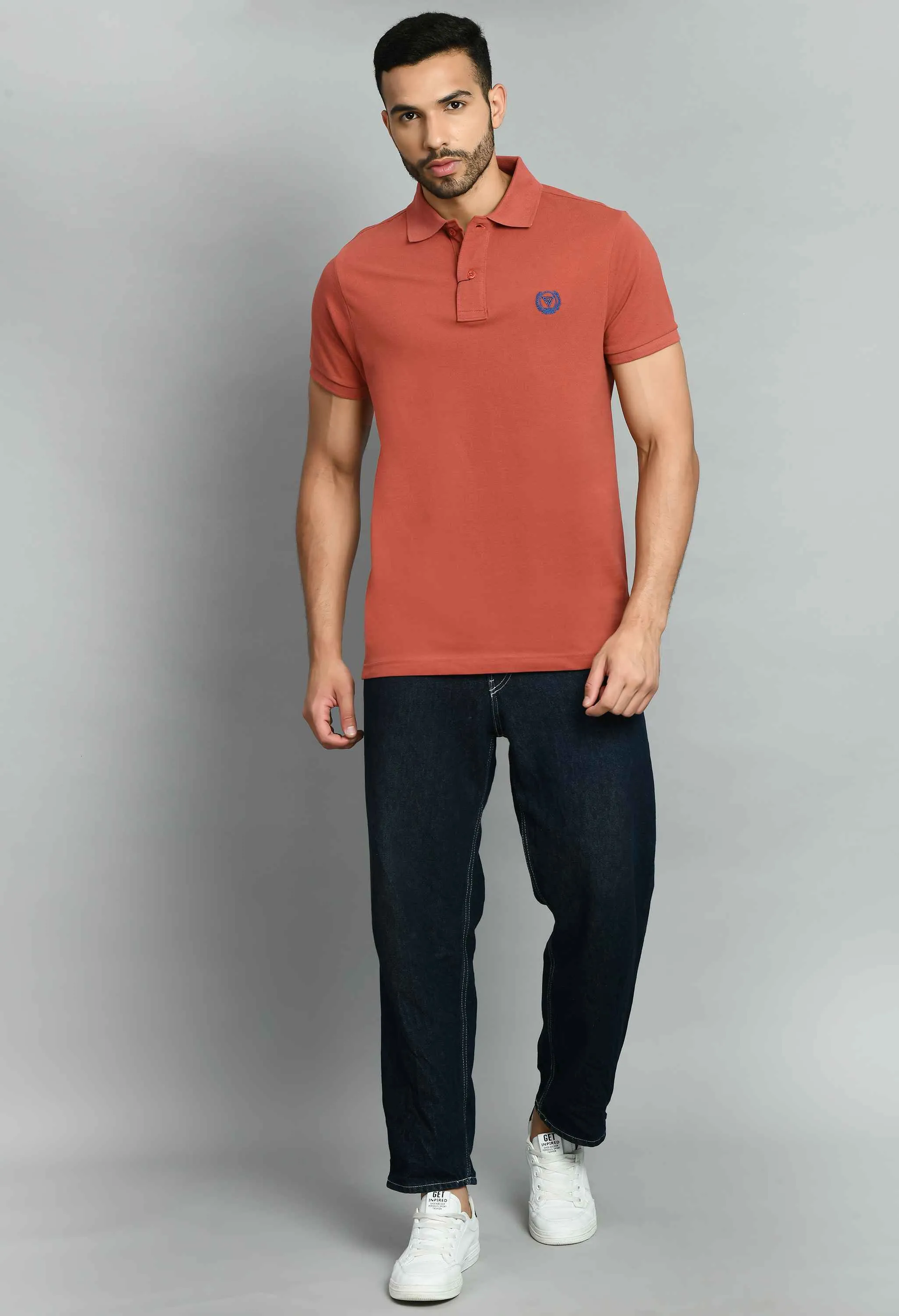 Men's Solid Rust Smart Fit Polo T-Shirt