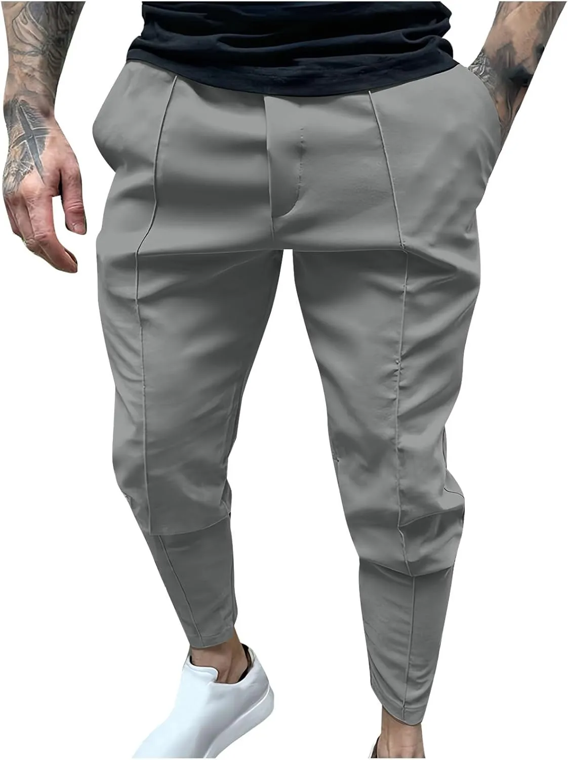 Men's Twill Jogger Pants Elastic Waist Drawstring Chino Pants Slim Fit Casual Dress Trousers with Pockets
