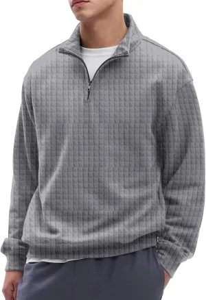 Men'S Zip Up Sweatshirts For Fashion Long Sleeve Stand Collar Casual Fit Quarter Zip Pullover Sweaters