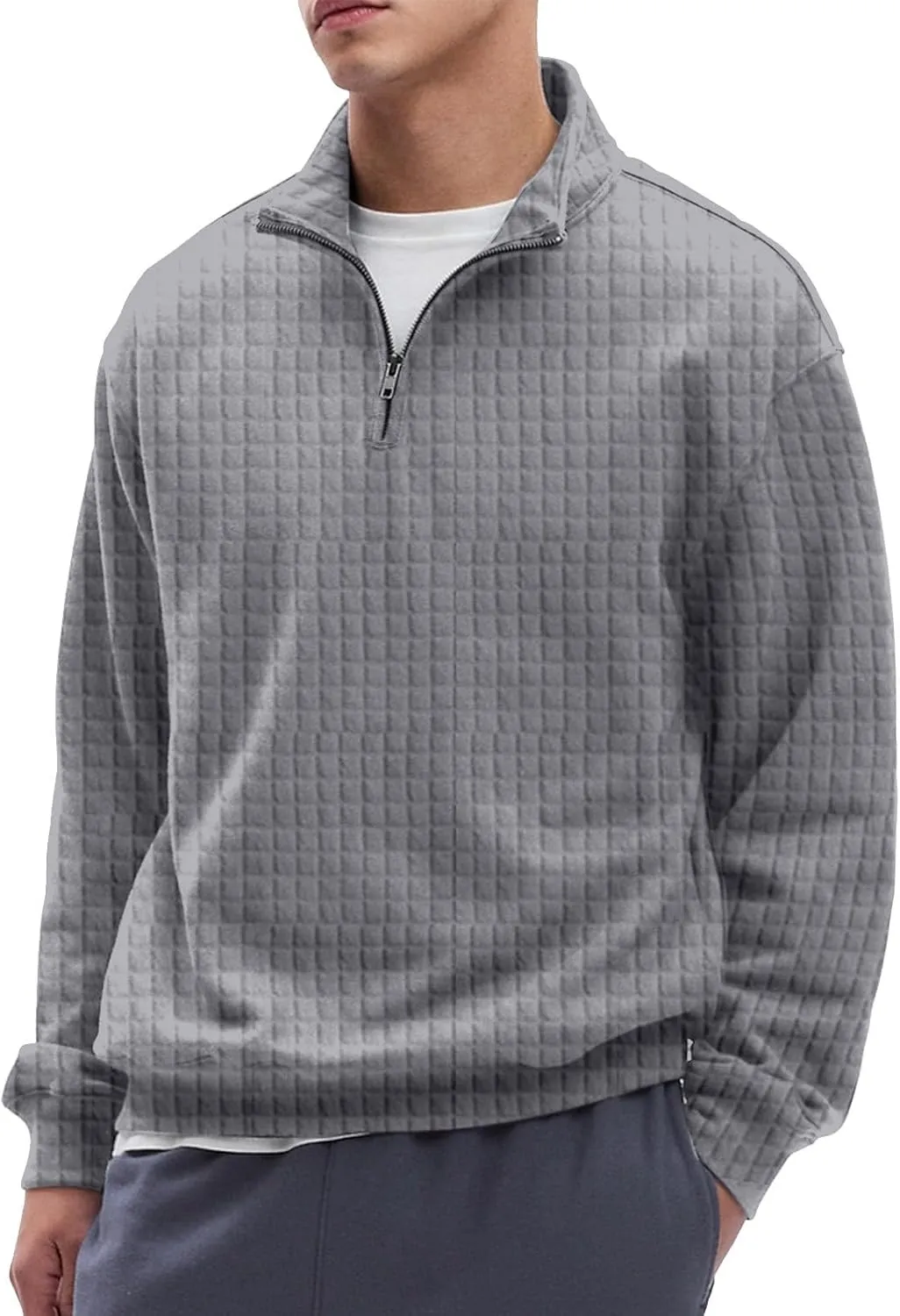 Men'S Zip Up Sweatshirts For Fashion Long Sleeve Stand Collar Casual Fit Quarter Zip Pullover Sweaters
