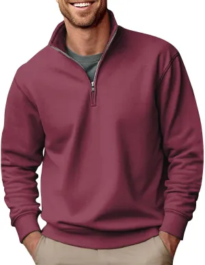 Men'S Zip Up Sweatshirts For Fashion Long Sleeve Stand Collar Casual Fit Quarter Zip Pullover Sweaters
