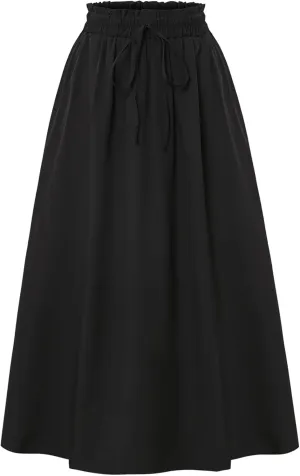 Midi Skirts for Women Elastic Waist Flowy A-line Casual Summer Beach Long Skirt