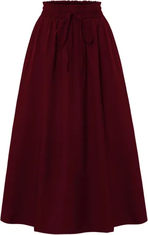 Midi Skirts for Women Elastic Waist Flowy A-line Casual Summer Beach Long Skirt
