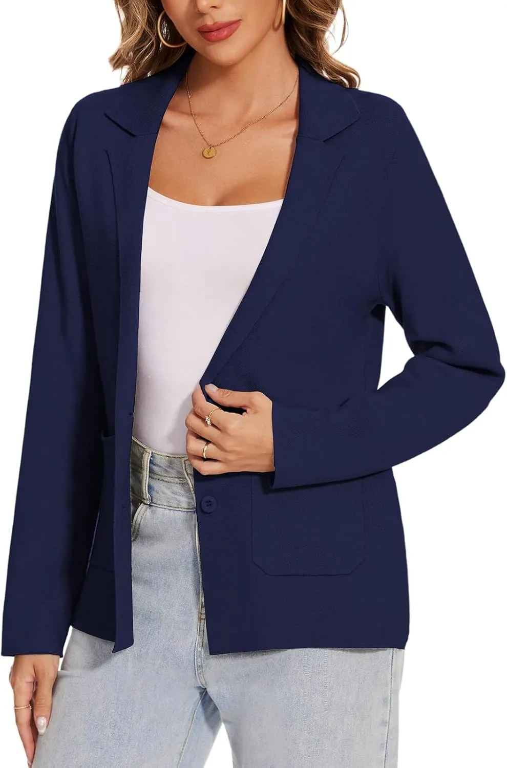 MINTLIMIT Women's Sweater Blazer Long Sleeve Lapel Button Blazers Casual Work Office Cardigan Suit Jacket with Pockets