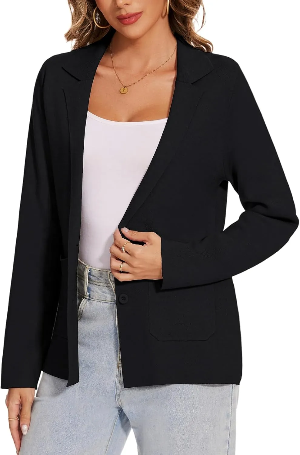 MINTLIMIT Women's Sweater Blazer Long Sleeve Lapel Button Blazers Casual Work Office Cardigan Suit Jacket with Pockets