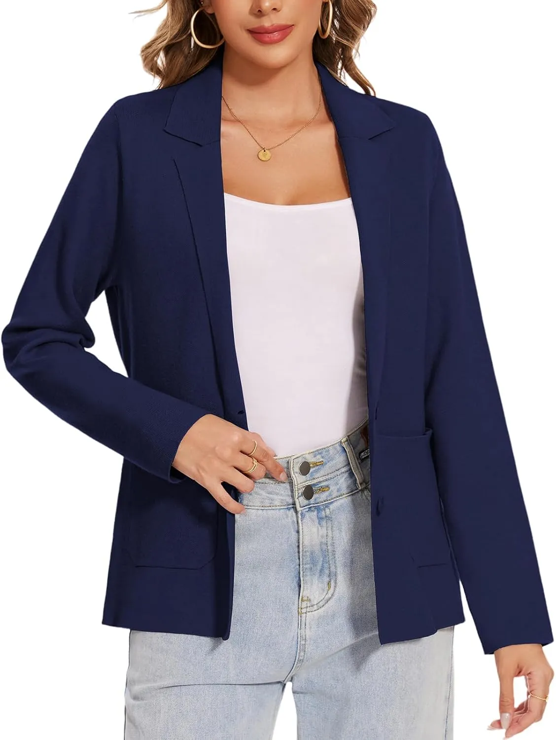 MINTLIMIT Women's Sweater Blazer Long Sleeve Lapel Button Blazers Casual Work Office Cardigan Suit Jacket with Pockets