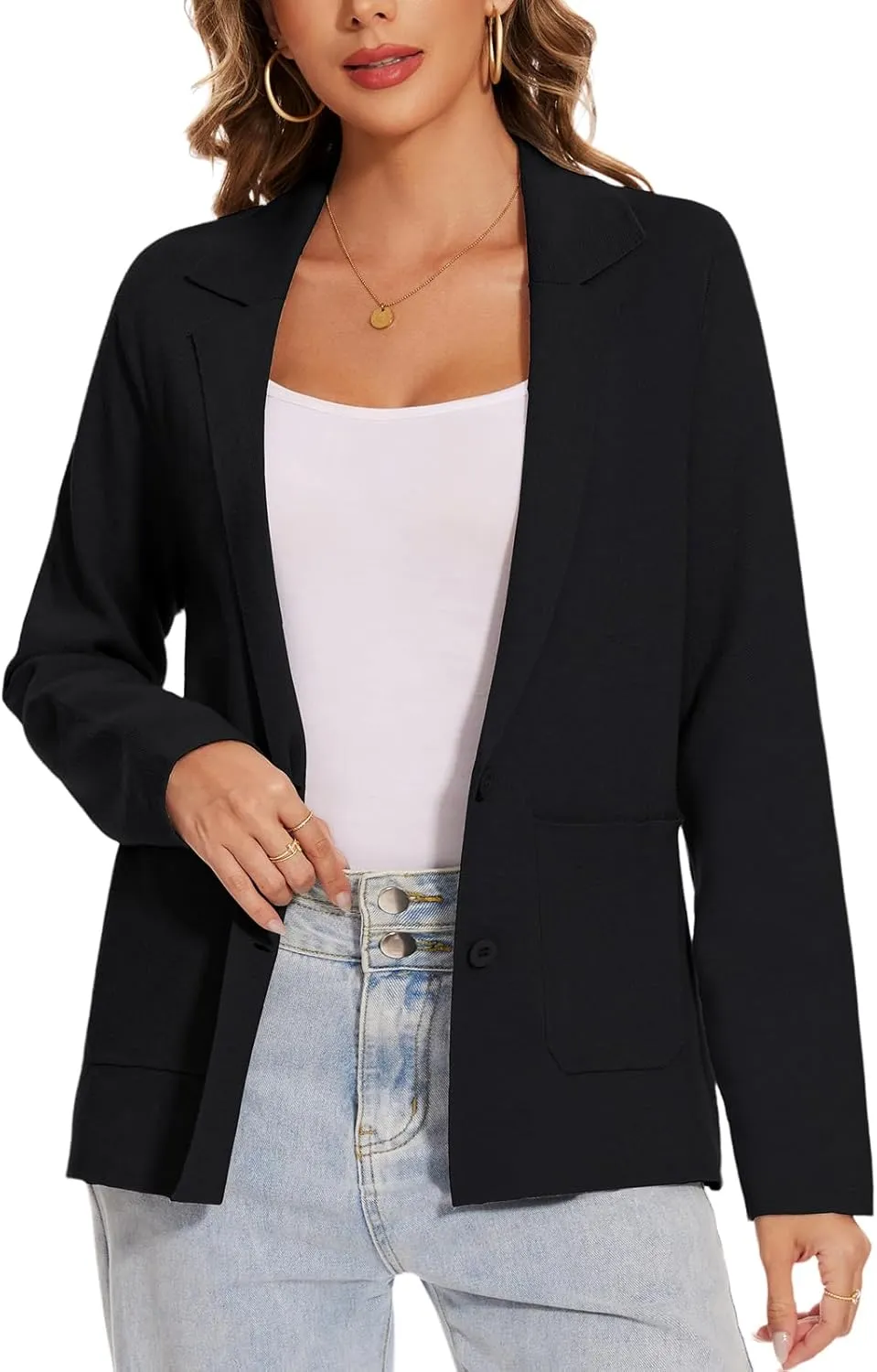 MINTLIMIT Women's Sweater Blazer Long Sleeve Lapel Button Blazers Casual Work Office Cardigan Suit Jacket with Pockets
